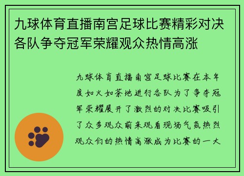 九球体育直播南宫足球比赛精彩对决各队争夺冠军荣耀观众热情高涨