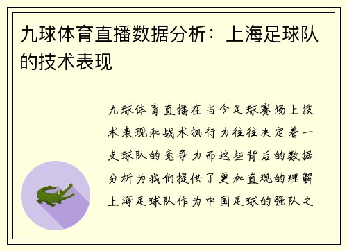 九球体育直播数据分析：上海足球队的技术表现